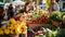 a vivid picture of a local farmers\\\' market, the colorful array of fresh produce,