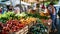 a vivid picture of a local farmers\\\' market, the colorful array of fresh produce,