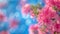 Vivid Pink Azaleas with Dreamy Blue Background