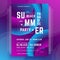 Vivid pink blue neon dynamic wave geometric shape summer beach party event template design vector