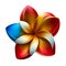 Vivid Plumeria Blossoms: Red, Gold, Blue, White Floral Illustration.