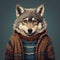 Vivid Portraiture: Cartoon Wolf In Sweater Illustration