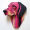 Vivid Portraiture: Pink And Black Paper Dog Sculpture In Modern Wood Style