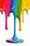 Vivid rainbow acrylic paint flowing on white banner, liquid dripping, digital art