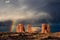 Vivid rainbow over Balanced Rock in Arches National Park