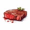 Vivid Realism Cartoon Steak Drawing On White Background