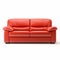 Vivid Red Leather Couch On White Background - High Resolution Sofa