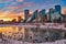 Vivid Sunrise Over A Downtown Calgary Winter Park