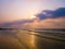 Vivid sunrise on a serene calm tranquil deserted beach at digha puri mandarmani with space for text