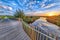 Vivid sunset over Wooden Balustrade