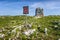 Vivid Trem summit stone and signpost on Dry mountain in Serbia