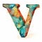 Vivid Watercolor Background: Bronze And Aquamarine Post-impressionism Letter V