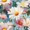 Vivid Watercolor Daisies Seamless Pattern AI Generated