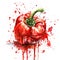 Vivid watercolor portrayal of a red bell pepper with striking color contrasts