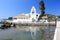 The Vlacherna monastery on Kanoni peninsula. Corfu island. Ionian Sea, Greece.