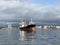 Vladivostok, Russia, 08.06.2019. Dry cargo ship Sokol 8 at anchor in the Amur Bay of the Japanese sea in the summer morning