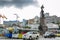 Vladivostok, Russia, 09/22/2017: City street with cars, buses and people. Beautiful landscape