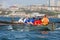 Vladivostok, Russia - 2020, summer - Maritime competition by a cadet of the naval school in rowing on yachts. Young people compete