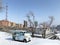 Vladivostok, Russia, February, 29,2020.  Empty car advertising tourist services to Chinese tourists on the eagle `s nest hill in M