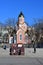 Vladivostok, Russia, January, 03, 2019. Tourists walk in front of the chapel in the name of St. Andrew and the memorial in memory