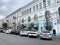 Vladivostok, Russia, October, 26, 2019. Cars parked near house number 7- tea house and warehouse of manufactory Zhuklevich. Built