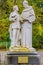 Vlodrop-Station, Middle Limburg / Netherlands. November 8, 2020. Statue of a Franciscan monk with a student