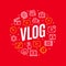Vlog Video Round Design Concept with Thin Line Icons. Vector