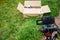 Vlogger setup for unboxing process from Amazon Prime e-commerce retailer with