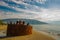 VLORA - VLORE, ALBANIA: Detail of the U8 submarine on the beach in Vlora.