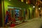 VLORA-VLORE, ALBANIA: Street with old historical buildings in the city center at night.