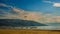 VLORA - VLORE, ALBANIA: View of the beach and the fisherman's boat, the islands on the horizon in the city of Vlora.