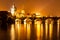 Vltava River and Charles Bridge with Old Town Bridge Tower by night, Prague, Czechia. UNESCO World Heritage Site