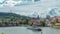 Vltava river embankment timelapse in a sunny summer day. Prague, Czech Republic.