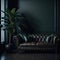 Vntage Kensington Leather Sofa in Luxury Living Room Interior, Soft Light From Window, Green Pot Plant, Wood Parquet Generative Ai