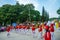 Vo Thanh Trang marching band playing musicians, instruments in Tet Viet holidays Tet festival 2021 in Vietnam