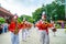 Vo Thanh Trang marching band playing musicians, instruments in Tet Viet holidays Tet festival 2021 in Vietnam