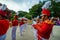 Vo Thanh Trang marching band playing musicians, instruments in Tet Viet holidays Tet festival 2021 in Vietnam