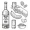 Vodka alcohol monochrome set stickers