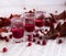 vodka cranberries, a cocktail of vodka with cranberry on the autumn table with red leaves and berries.