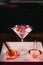 vodka martini details, close up of alcoholic beverage at bar