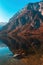 Vogar mountain and lake Bohinj, beautiful scenic landscape of slovenian national park Triglav in winter sunset