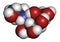 Voglibose diabetes drug molecule. 3D rendering. Atoms are represented as spheres with conventional color coding: hydrogen (white