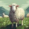 Vogue Sheep: Digital Painting Illustrations Of Five Sheep In Grass
