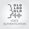 Voice authentication outline icon. Profile of man head, soundwave and code control. Technology of sound identification