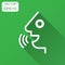 Voice command with sound waves icon in flat style. Speak control vector illustration with long shadow. Speaker people business