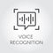 Voice recognition icon. Intelligent audio identification technology, sound verification. Chat panel and soundwave sign