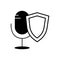 Voice recording protection linear sign with microphone and shield. Simple icon of data security from hack. Audio