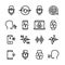 Voice and speech recognition, cellular network vector icons. Mic command and hearing symbols