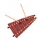 Voiced percussion musical instrument xylophone, with wooden keys, percussion sticks.