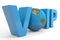 VOIP 3d text. Earth globe replacing O letter.